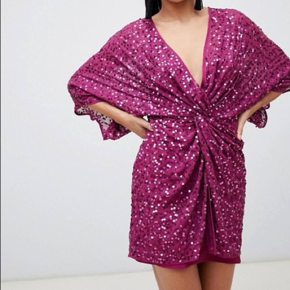 ASOS DESIGN scatter sequin knot front kimono dress